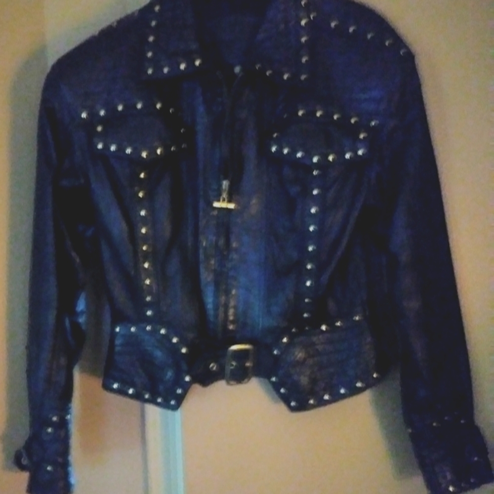 Sold Vintage / Retro early 90 s Black Leather Gold studded Jacket Small